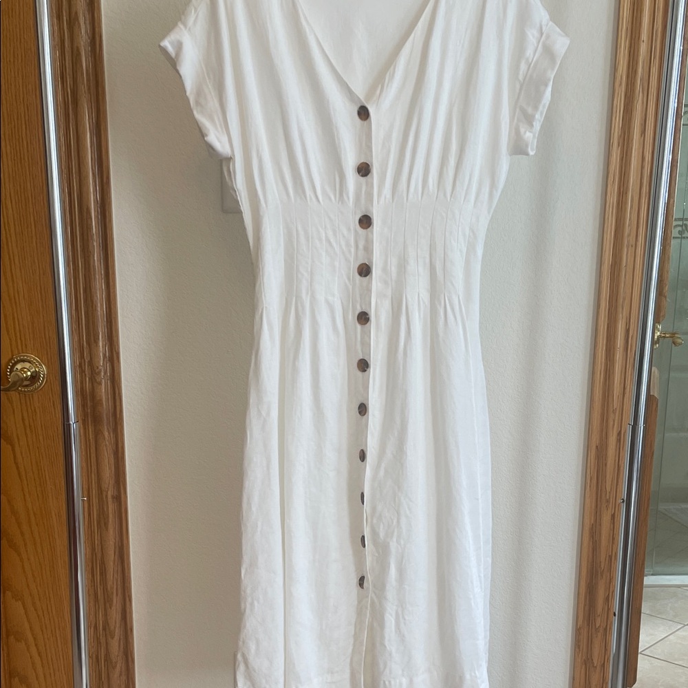 Anthropologie White Button-Front Midi Dress